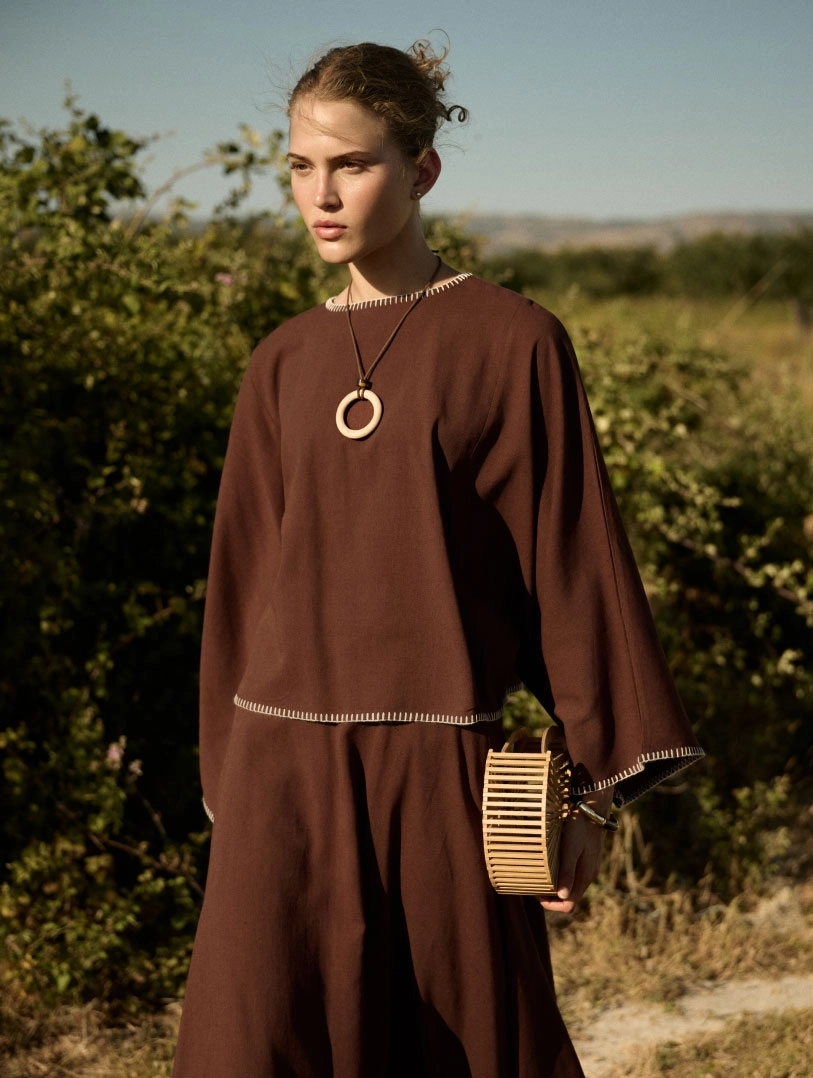 Organik Karışımlı Çoban Dikiş Detaylı Bakır Etekli Takım