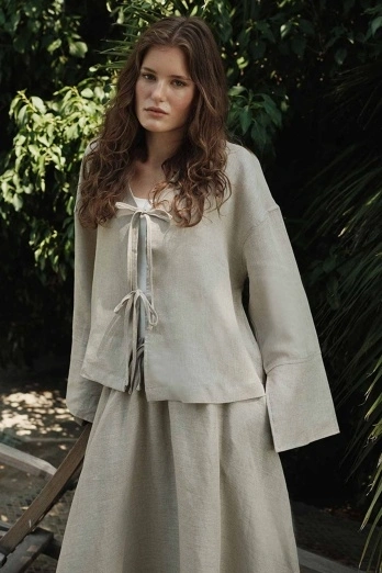 Hooopstore - %100 Keten Bağcıklı Dökümlü Taş Kimono (1)