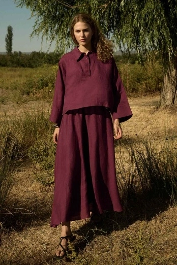 Hooopstore - %100 Keten Beli Lastikli Bordo Etek (1)