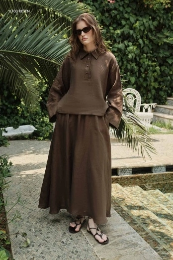 Hooopstore - %100 Keten Beli Lastikli Kahve Etek