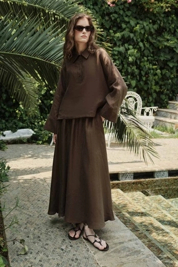 Hooopstore - %100 Keten Beli Lastikli Kahve Etek (1)