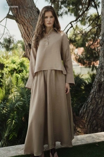 Hooopstore - %100 Keten Beli Lastikli Vizon Etek