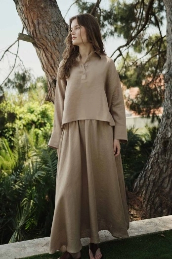 Hooopstore - %100 Keten Beli Lastikli Vizon Etek (1)