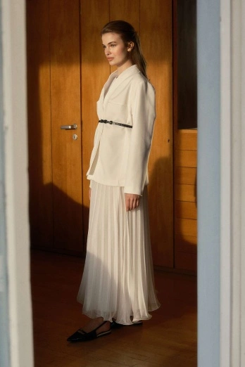 Hooopstore - Allure Şifon Pilise Krem Etek