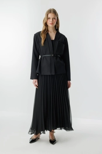 Hooopstore - Allure Şifon Pilise Siyah Etek (1) Hooopstore - Allure Şifon Pilise Siyah Etek (1)