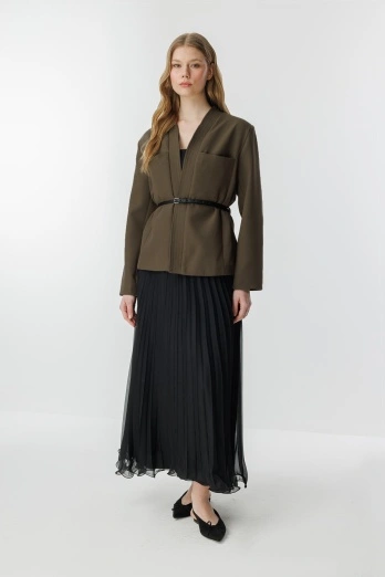 Hooopstore - Andera Deri Kemer Detaylı Koyu Haki Ceket (1)