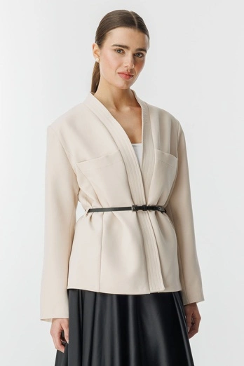 Hooopstore - Andera Deri Kemer Detaylı Taş Ceket (1)