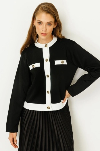 Hooopstore - Bant Detaylı Midi Triko Siyah Hırka