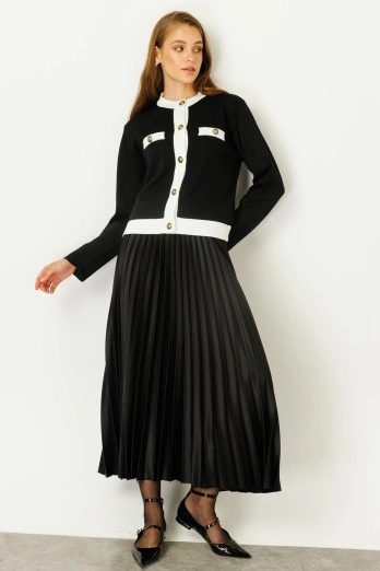 Hooopstore - Bant Detaylı Midi Triko Siyah Hırka (1)