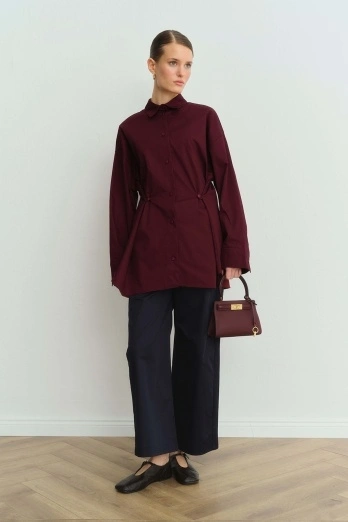 Hooopstore - Belden Düğmeli Gabardin Bordo Gömlek (1) Hooopstore - Belden Düğmeli Gabardin Bordo Gömlek (1)