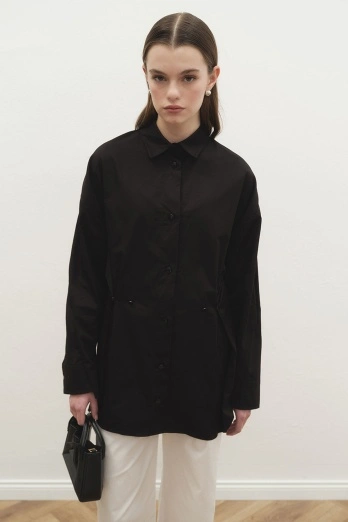 Hooopstore - Belden Düğmeli Gabardin Siyah Gömlek