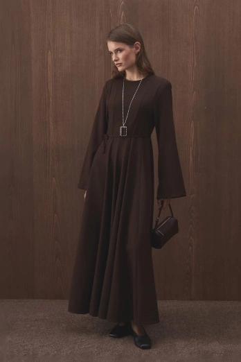 Hooopstore - Belden Oturma Detaylı Kahve Elbise