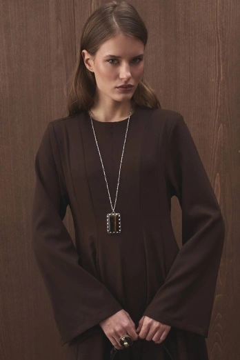 Hooopstore - Belden Oturma Detaylı Kahve Elbise (1)