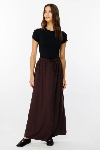 Hooopstore - Beli Lastikli Acı Kahve Düz Etek