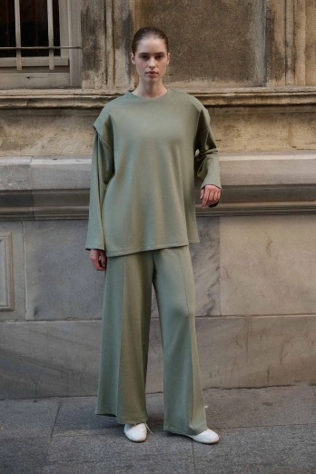 Hooopstore - Beli Lastikli Compact Pamuk Çağla Pantolon (1)