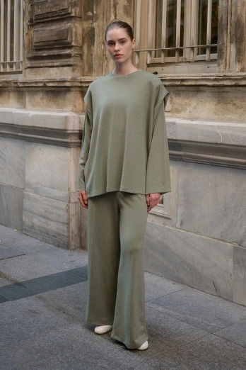 Hooopstore - Beli Lastikli Compact Pamuk Çağla Pantolon