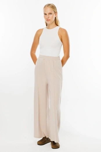 Hooopstore - Beli Lastikli Compact Pamuk Taş Pantolon