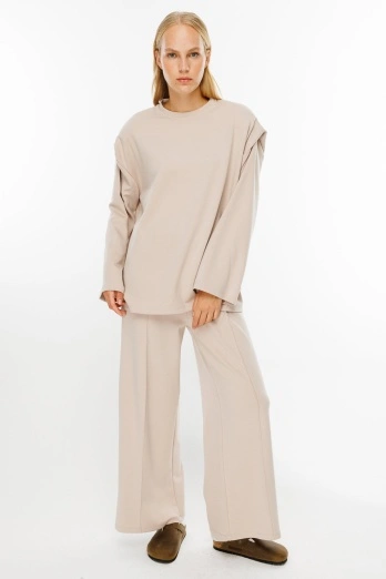 Hooopstore - Beli Lastikli Compact Pamuk Taş Pantolon (1)