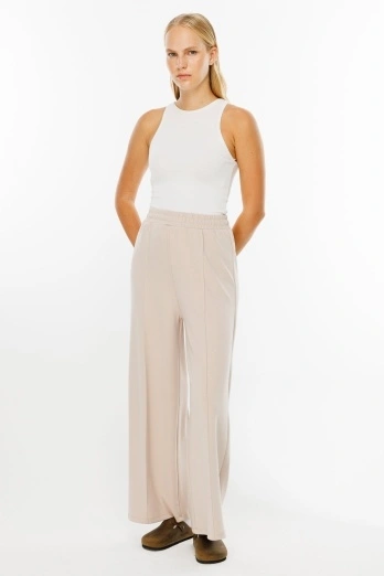 Hooopstore - Beli Lastikli Compact Pamuk Taş Pantolon