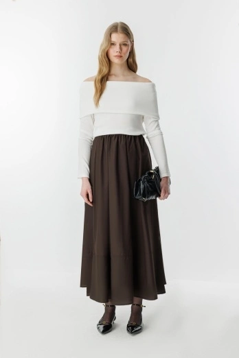 Hooopstore - Beli Lastikli Kahve Astarlı Etek Hooopstore - Beli Lastikli Kahve Astarlı Etek