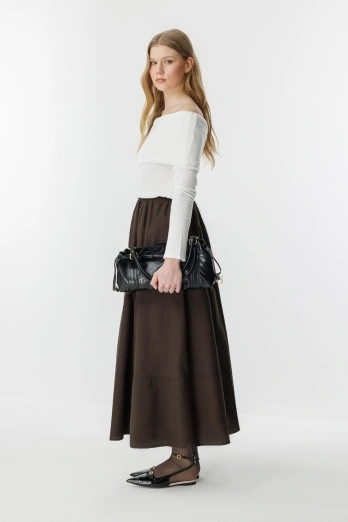 Hooopstore - Beli Lastikli Kahve Astarlı Etek (1) Hooopstore - Beli Lastikli Kahve Astarlı Etek (1)