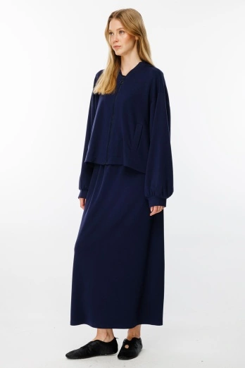 Hooopstore - Beli Lastikli Lacivert Düz Etek