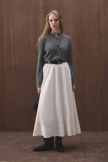 Hooopstore - Beli Lastikli Pamuklu Beyaz Etek (1)