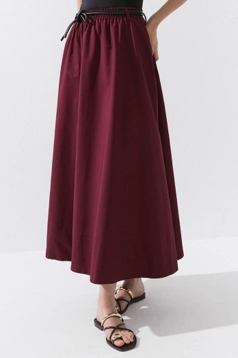 Hooopstore - Beli Lastikli Pamuklu Bordo Etek (1)