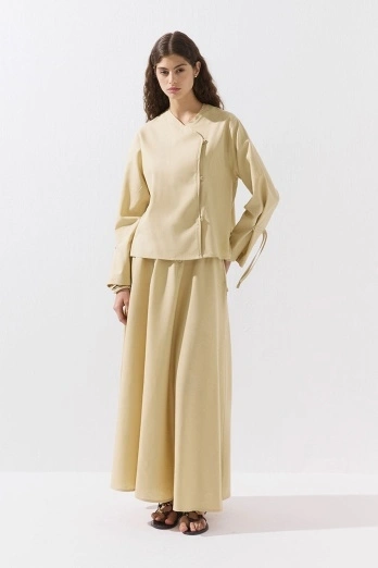 Hooopstore - Birit Detaylı Lyocell Keten Kum Beji Kimono (1)