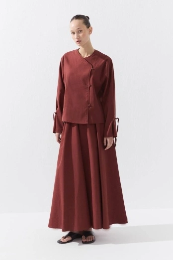 Hooopstore - Birit Detaylı Lyocell Keten Mercan Kimono (1)