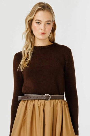 Hooopstore - Bisiklet Yaka Fit Triko Kül Kahve Kazak (1)