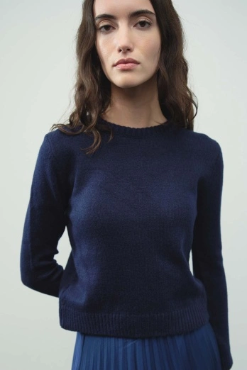 Hooopstore - Bisiklet Yaka Fit Triko Lacivert Kazak (1)