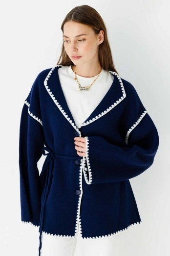 Hooopstore - Biye İşleme Detaylı Lacivert Hırka Hooopstore - Biye İşleme Detaylı Lacivert Hırka