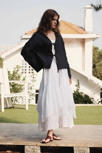 Hooopstore - Boho Çapraz Katlı Vual Beyaz Etek (1)