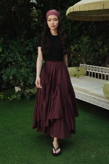 Hooopstore - Boho Çapraz Katlı Vual Bordo Etek (1)