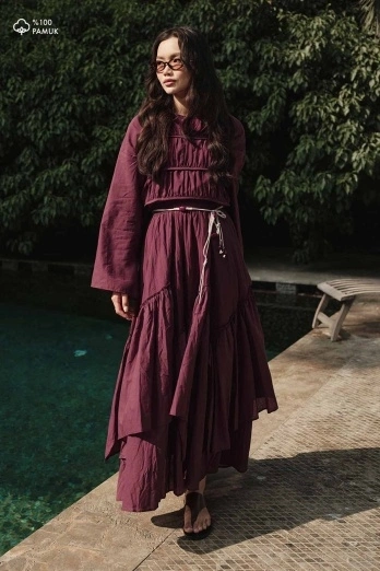 Hooopstore - Boho Çapraz Katlı Vual Bordo Etek