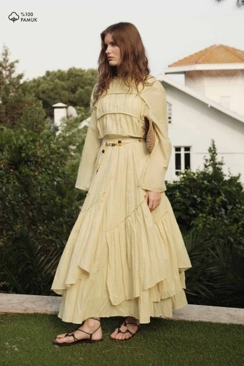 Hooopstore - Boho Çapraz Katlı Vual Butter Yellow Etek