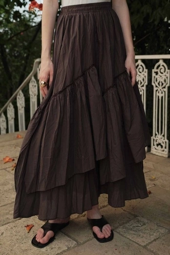 Hooopstore - Boho Çapraz Katlı Vual Kahve Etek (1)