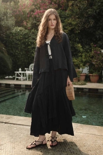 Hooopstore - Boho Çapraz Katlı Vual Lacivert Etek (1)