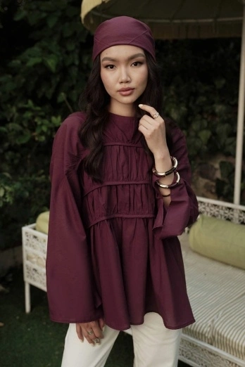 Hooopstore - Büzgü Detaylı Vual Bordo Tunik (1)