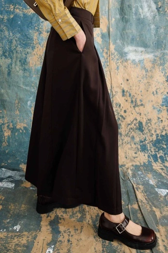 Hooopstore - Pile Detaylı Kahve Etek Pantolon (1)