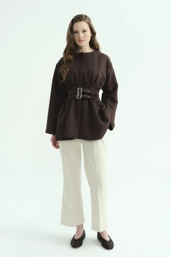 Hooopstore - Çift Tokalı Acı Kahve Tunik (1)