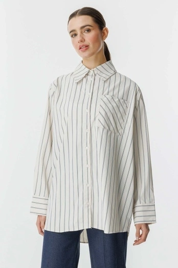 Hooopstore - Çizgili Oversize Krem Gömlek Hooopstore - Çizgili Oversize Krem Gömlek