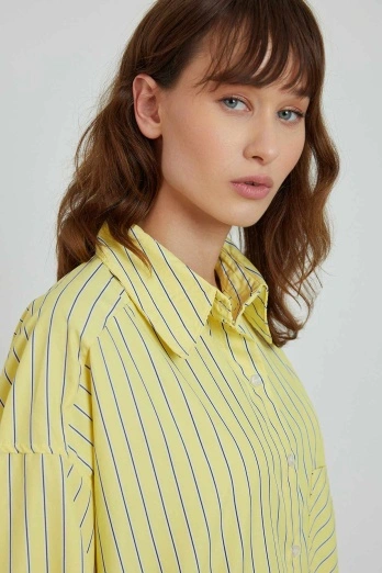 Hooopstore - Çizgili Oversize Sarı Gömlek (1)