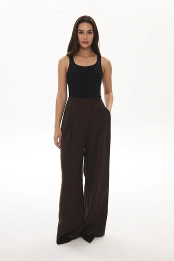 Hooopstore - Class Lastik Detaylı Palazzo Kahve Pantolon Hooopstore - Class Lastik Detaylı Palazzo Kahve Pantolon