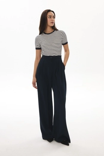 Hooopstore - Class Lastik Detaylı Palazzo Lacivert Pantolon Hooopstore - Class Lastik Detaylı Palazzo Lacivert Pantolon