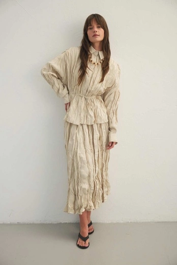 Hooopstore - Crush Dokulu Bej Gömlek (1)