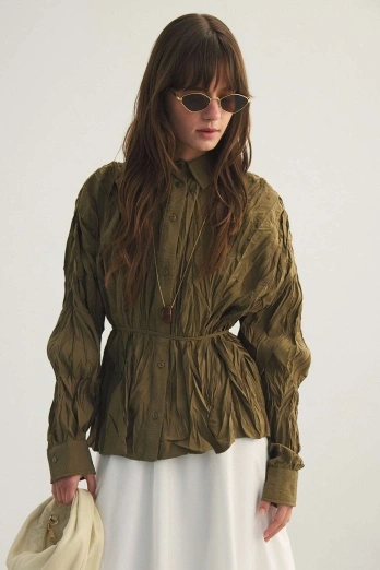 Hooopstore - Crush Dokulu Haki Gömlek