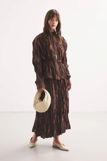 Hooopstore - Crush Dokulu Kahve Gömlek