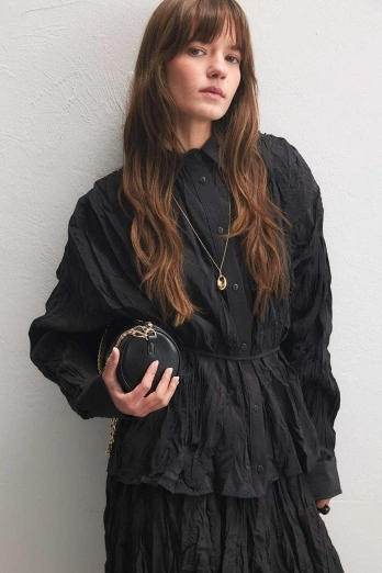 Hooopstore - Crush Dokulu Siyah Gömlek